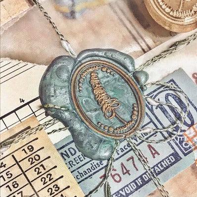 Eucalyptus Wax Seal Stamp Designed by Vintage Paper Garden - Backtozero B20 - collaboration, Green, hana, hana t, Leaf, Metallic Green, Nature, oval, Plant, Signature, signaturehandle