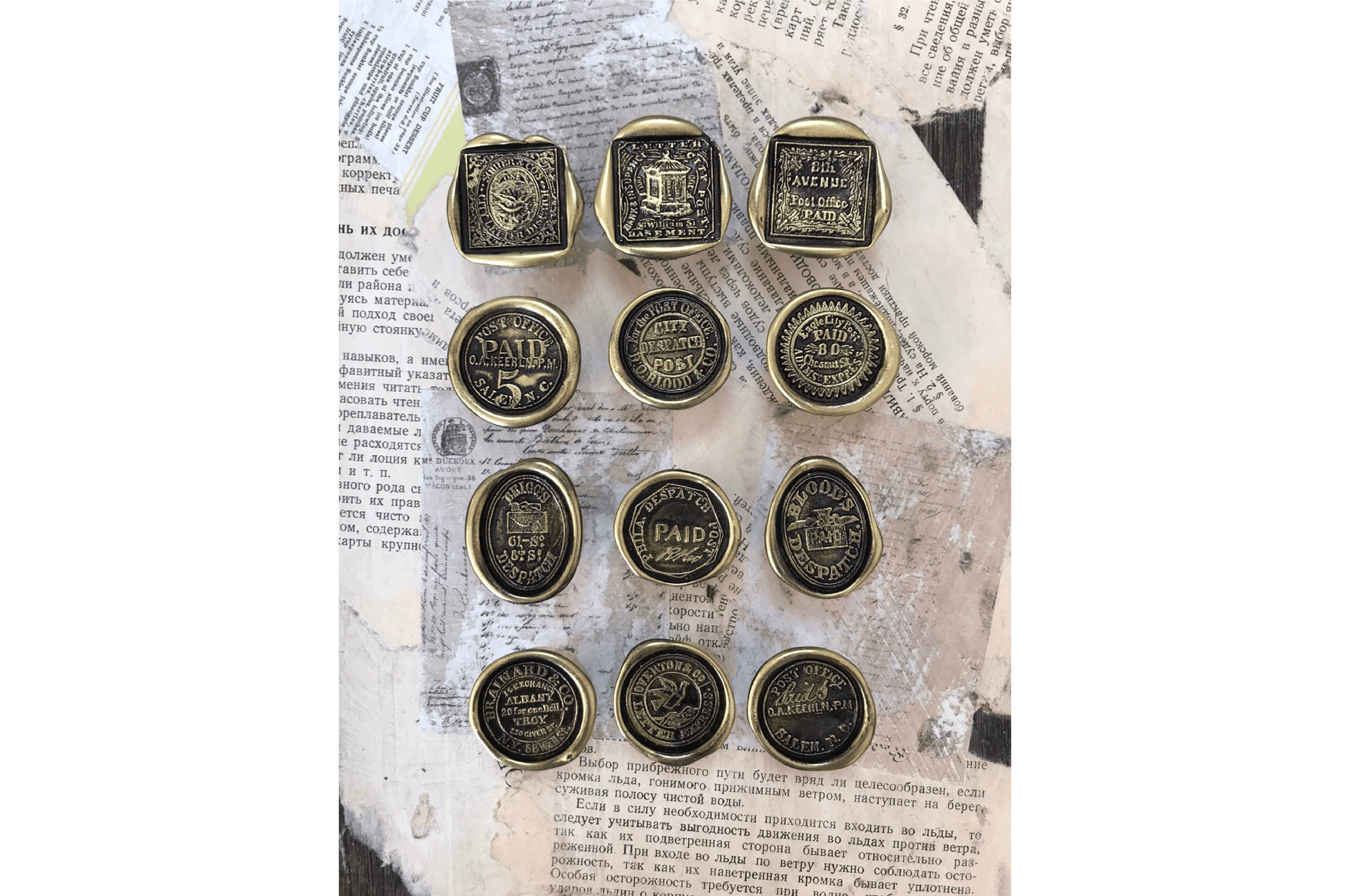 Postmark Wax Seal Stamp | City Letter Dispatch - Backtozero B20 - black, gold, gold dust, gold powder, mark, post, postal, postal stamp, postmark, Signature, signaturehandle, square