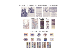 Retro Inspired Material Pack A | Purple - Backtozero B20 - collage, collage material, Green, journalling, material package, paper, purple, scrapbooking, sticker