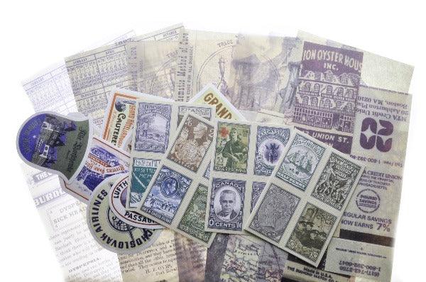 Retro Inspired Material Pack A | Purple - Backtozero B20 - collage, collage material, Green, journalling, material package, paper, purple, scrapbooking, sticker