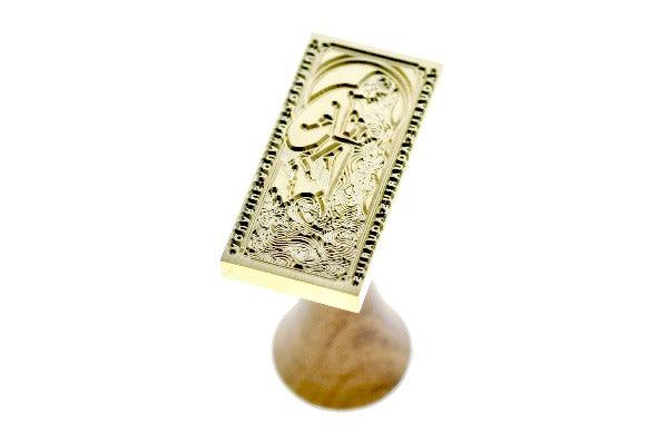 Tarot Style Zodiac Aquarius Wax Seal Stamp - Backtozero B20 - black, forest green, light gold, marble, marble wax, metallic green, rectangle, Signature, signaturehandle, Silver, starburst, tarot, zodiac