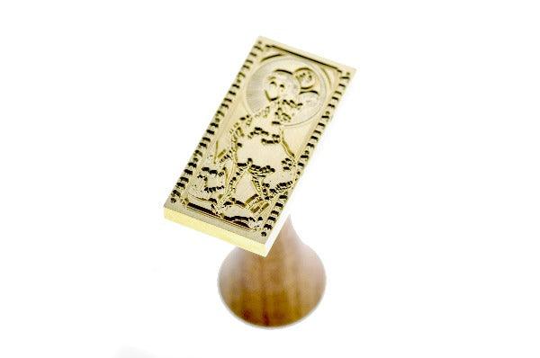 Tarot Style Zodiac Aries Wax Seal Stamp - Backtozero B20 - animal, black, forest green, goat, light gold, marble, marble wax, metallic green, ram, rectangle, Signature, signaturehandle, Silver, starburst, tarot, zodiac
