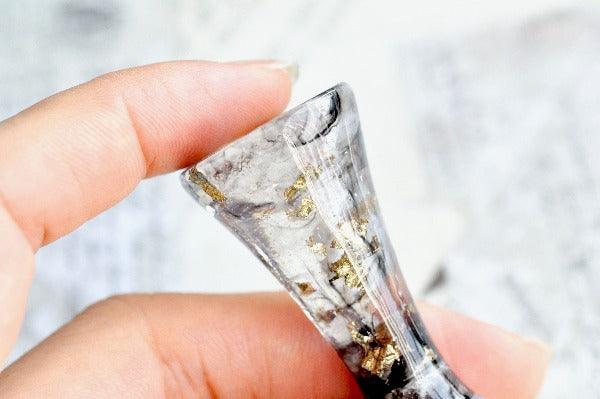 OOAK Resin Wax Seal Handle | Black & White with Gold Foil - Backtozero B20 - black, clear, gold foil, handle, new, newarrivals, one of a kind, OOAK, resin, transparent, White