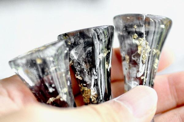 OOAK Resin Wax Seal Handle | Black & White with Gold Foil - Backtozero B20 - black, clear, gold foil, handle, new, newarrivals, one of a kind, OOAK, resin, transparent, White