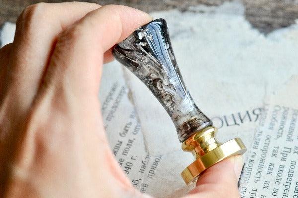 OOAK Resin Wax Seal Handle | Black & White with Silver Foil - Backtozero B20 - black, clear, handle, new, newarrivals, one of a kind, OOAK, resin, Silver, silver foil, transparent, White