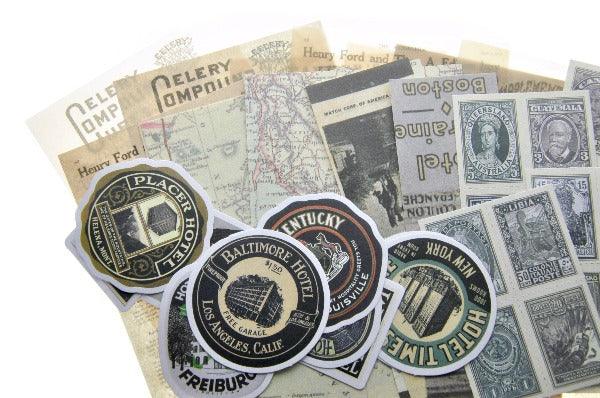 Retro Inspired Material Pack B | Grey - Backtozero B20 - collage, collage material, gray, grey, journalling, material package, paper, scrapbooking, sticker