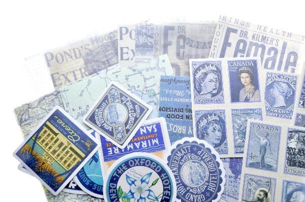 Retro Inspired Material Pack C | Blue - Backtozero B20 - blue, collage, collage material, journalling, material package, paper, scrapbooking, sticker