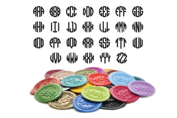 Triple Initials Circle Monogram Wax Seal Stamp - Backtozero B20 - 3 initials, 3initials, Brown, genericlonghandle, Initial, Monogram, Personalized, Three initials, Triple Initials, Wedding