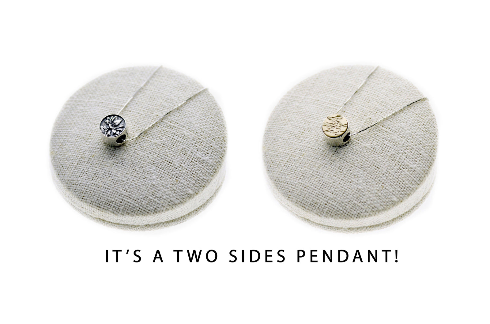 Dove 2-Side Floating Signet Necklace - Backtozero B20 - 10mm, 10mm necklace, 2sidenecklace, bead, brass, charm, floating, minimal, minimalnecklace, necklace, peace, signet, signet necklace, silver