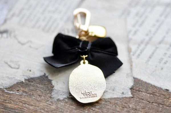 Message Wax Seal Charm Keychain Black Bow & Gold Heart | Lily of the Valley