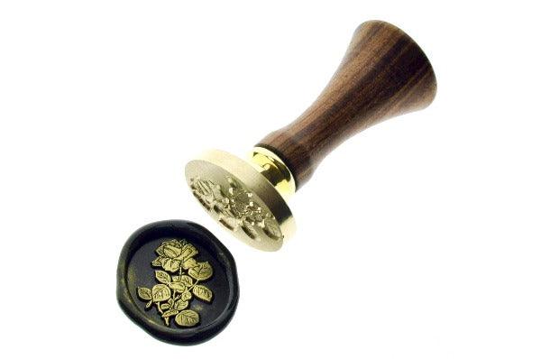 Rose with Leaves Wax Seal Stamp - Backtozero B20 - black, botanic, Botanical, Flower, gold, gold dust, gold powder, Leaf, Leafs, Leaves, Nature, oval, rose, Signature, signaturehandle