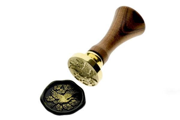 Crane with Sakura Wax Seal Stamp - Backtozero B20 - black, blossom, cherry blossom, crane, Flower, flowers, gold, gold dust, gold powder, newarrivals, sakura, Signature, signaturehandle