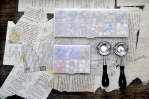 Octagon Sealing Wax Beads Palette | Night's Dream - Backtozero B20 - black, box, gold, nature, octagon bead, palette, pearl white, pink, purple, sealing wax, Wax Beads, White
