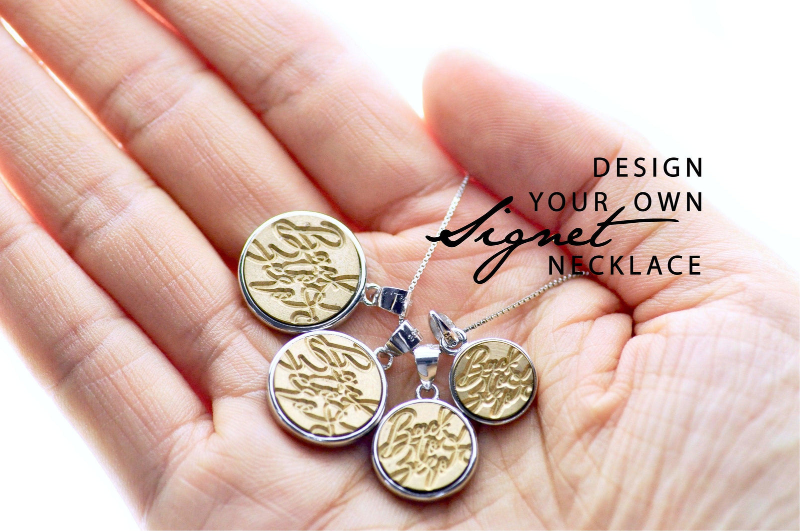 Design your own Minimal Signet Necklace - Backtozero B20 - 10mm, 12mm, 14mm, 15mm, accessory, bespoke, Custom, customsignet, Design Your Own, her, jewelry, minimal, necklace, signet, signet necklace, simple