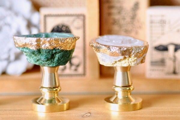 OOAK Gold-Plated White Quartz Geode Wax Seal Handle - Backtozero B20 - crystal, geode, gold plated, handle, quartz, white quartz