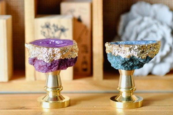 OOAK Gold-Plated Purple Quartz Geode Wax Seal Handle - Backtozero B20 - crystal, geode, gold plated, handle, purple crystal, quartz