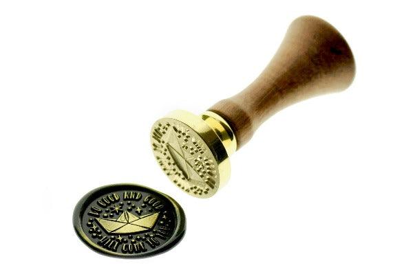 Do Good and Good will Come to You Wax Seal Stamp - Backtozero B20 - black, Boat, gold, gold dust, gold powder, message, Origami, paper boat, Signature, signaturehandle, star, stars, words