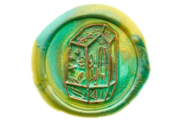 Terrarium Cactus Wax Seal Stamp Designed by Petra - Backtozero B20 - 2 layer, 2 layers, 2 level, 2layer, 2layers, 2level, 2levels, Botanical, cactus, collaboration, marble, marble wax, mixed wax, Nature, Signature, signaturehandle, terrarium