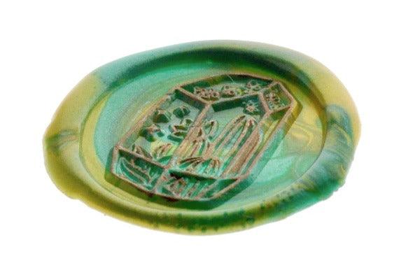 Terrarium Cactus Wax Seal Stamp Designed by Petra - Backtozero B20 - 2 layer, 2 layers, 2 level, 2layer, 2layers, 2level, 2levels, Botanical, cactus, collaboration, marble, marble wax, mixed wax, Nature, Signature, signaturehandle, terrarium