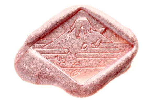 Old Japanese Mt Fuji with Sun Wax Seal Stamp Designed by Vintage Paper Garden - Backtozero B20 - collaboration, Diamond, fuji, japan, Japanese, Metallic, metallic pink, mountain, petal, Pink, sakura, signaturehandle, sun, sunlight, water, waves