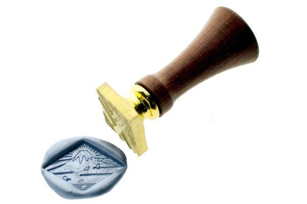 Wabisabi Mt Fuji with Sun Wax Seal Stamp Designed by Vintage Paper Garden - Backtozero B20 - collaboration, Diamond, fuji, japan, Japanese, Metallic, Metallic Gray Blue, metallic grey blue, mountain, petal, sakura, signaturehandle, sun, sunlight, water, waves