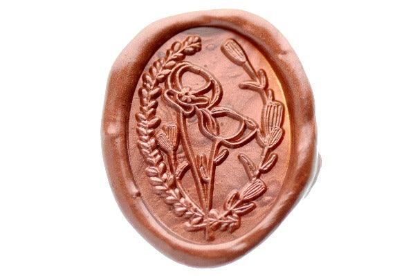 Poppy Wreath Wax Seal Stamp Designed by Petra - Backtozero B20 - boquet, botanic, Botanical, collaboration, floral, Flower, flowers, hydrangea, metallic, metallic purple, Metallic Red, Nature, Signature, signaturehandle