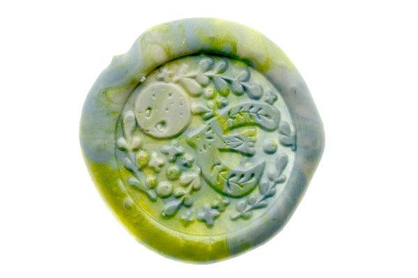 Moonlight Seagull Wax Seal Stamp Designed by Petra - Backtozero B20 - Bird, collaboration, Green, marble, marble wax, metallic, Metallic Green, mixed wax, Signature, signaturehandle, star
