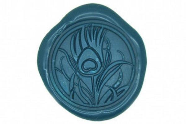 Peacock Feather Wax Seal Stamp - Backtozero B20 - feather, genericlonghandle, Green, Others, peacock