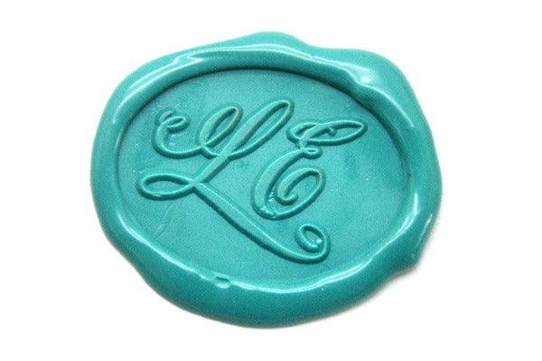 Personalized Calligraphy Double Initials Wax Seal Stamp - Backtozero B20 - 2 initials, 2initials, Calligraphy, Double Initials, genericlonghandle, Initial, Monogram, oval, Personalized, Turquoise, Two initials, Wedding