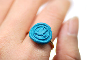 OOAK Dove Wax Seal Ring - Backtozero B20 - Bird, Blue, dove, Handmade, lake blue, OOAK, peace, ring, size 7