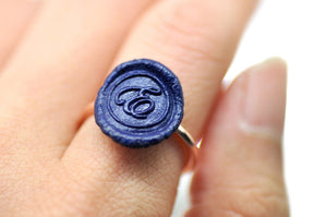 OOAK Script Initial Wax Seal Ring - Backtozero B20 - 1 initial, 1initial, Blue, Handmade, Initial, Letter, One Initial, OOAK, Personalized, ring, Royal Blue, size 7