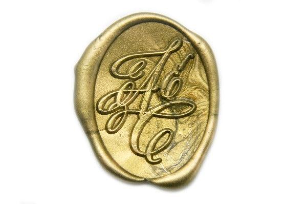 Custom Calligraphy Double Initials Wedding Wax Seal Stamp - Backtozero B20 - 2 initials, 2initials, Calligraphy, Copper, Double Initials, genericlonghandle, Initial, Monogram, oval, Personalized, Two initials, Wedding