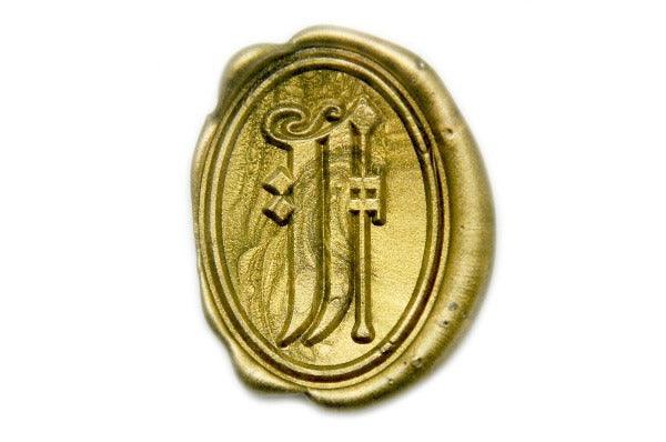 Gothic Initial Wax Seal Stamp - Backtozero B20 - 1 initial, 1initial, Copper, genericlonghandle, gothic, Monogram, One Initial, oval, Personalized