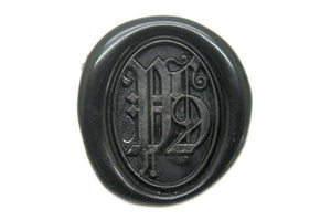 Gothic Double Initials Wax Seal Stamp - Backtozero B20 - 2 initials, 2initials, Black, Double Initials, genericlonghandle, gothic, Monogram, oval, Personalized, Two initials, Wedding