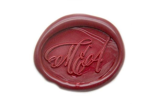 Custom Calligraphy Double Initials Wedding Wax Seal Stamp - Backtozero B20 - 2 initials, 2initials, Calligraphy, Deep Red, Double Initials, genericlonghandle, Initial, Monogram, oval, Personalized, Two initials, Wedding
