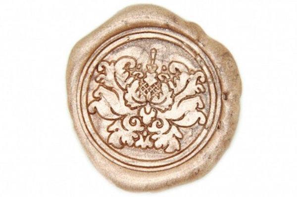 Damask Wax Seal Stamp - Backtozero B20 - Champagne Gold, Damask, Deco, Decorative, genericlonghandle