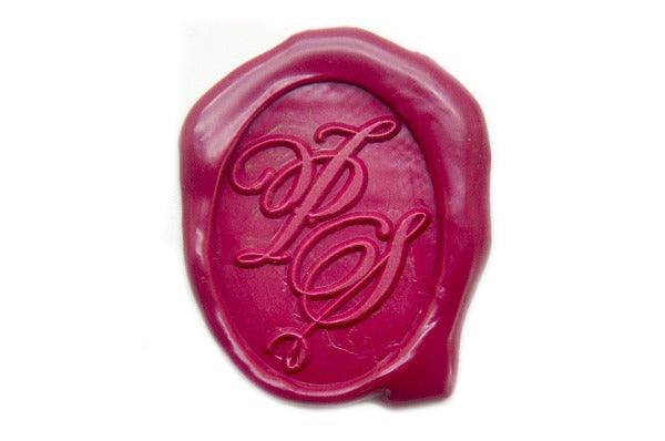 Personalized Calligraphy Double Initials Wax Seal Stamp - Backtozero B20 - 2 initials, 2initials, Burgundy, Calligraphy, Double Initials, genericlonghandle, Initial, Monogram, oval, Personalized, Two initials, Wedding
