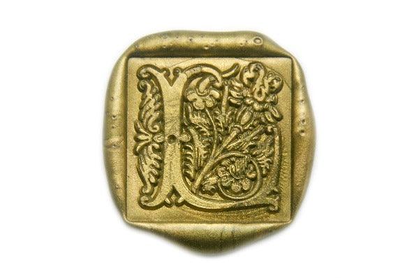 Decorative Floral Initial Wax Seal Stamp - Backtozero B20 - 1 initial, 1initial, Copper, Decorative, floral, genericlonghandle, Metallic, Monogram, One Initial, Personalized, square, Victorian
