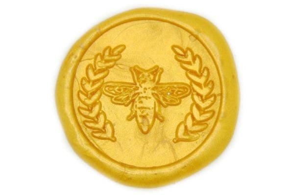 Bee Wreath Wax Seal Stamp - Backtozero B20 - Bee, Bee Queen, genericlonghandle, Gold, Insects, Laurel Wreath, wreath