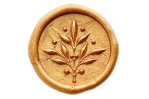 3D Olive Branch Wax Seal Stamp - Backtozero B20 - 3D, Botanical, Copper Gold, genericlonghandle, Nature