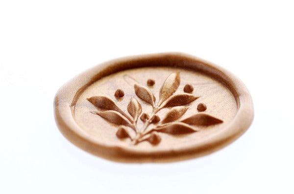 3D Olive Branch Wax Seal Stamp - Backtozero B20 - 3D, Botanical, Copper Gold, genericlonghandle, Nature