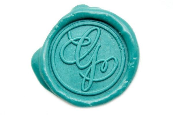 Suzanne Cunningham Calligraphy G Wax Seal Stamp | Available in 4 Sizes - Backtozero B20 - 1 initial, 1.2cm, 1initial, Calligraphy, collaboration, mini, Monogram, One initial, Personalized, signature, signaturehandle, Suzanne Cunningham, tiny, Turquoise