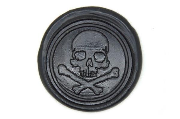 Pirate Skull Bone Wax Seal Stamp - Backtozero B20 - Black, Bone, genericlonghandle, halloween, Pirate, Skull