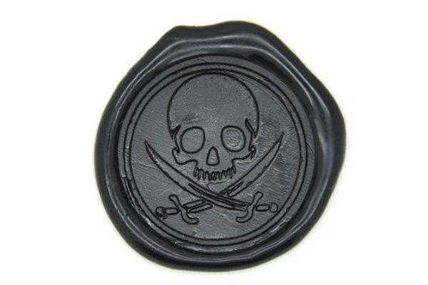 Pirate Skull Sword Wax Seal Stamp - Backtozero B20 - Black, Bone, genericlonghandle, halloween, Pirate, Skull