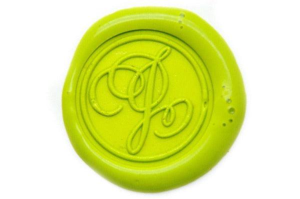 Suzanne Cunningham Calligraphy J Wax Seal Stamp | Available in 4 Sizes - Backtozero B20 - 1 initial, 1.2cm, 1initial, Calligraphy, collaboration, mini, Monogram, One initial, Pastel Green, Personalized, signature, signaturehandle, Suzanne Cunningham, tiny