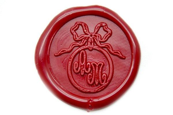 Ribbon Ring Double Initials Wax Seal Stamp - Backtozero B20 - 2 initials, 2initials, bow, Deep Red, her, Monogram, Personalized, ribbon, Signature, signaturehandle, Wedding