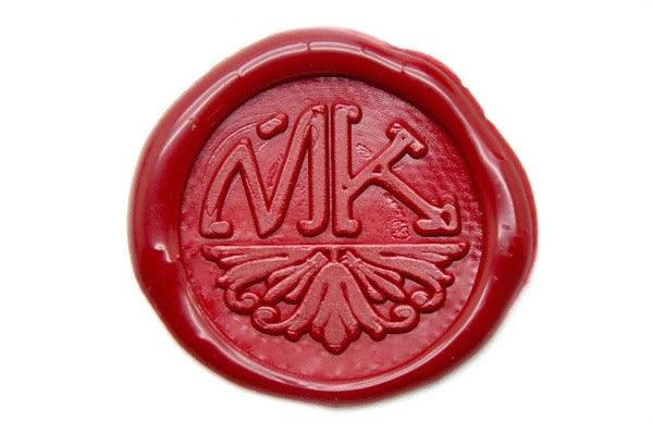 Semicircular Deco Double Initials Wax Seal Stamp - Backtozero B20 - 2 initials, 2initials, Deep Red, Letters, Monogram, Personalized, Signature, signaturehandle, Wedding