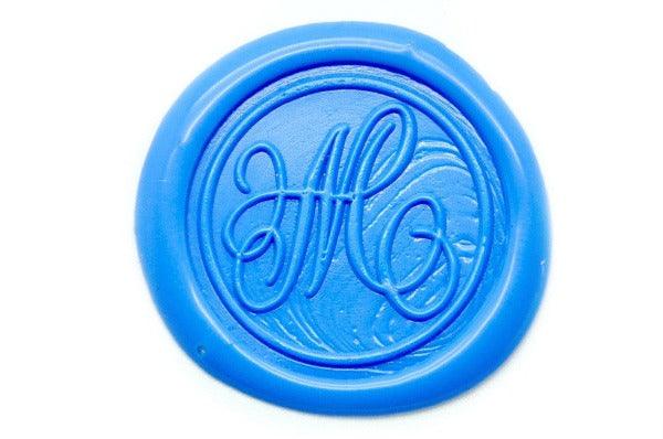 Suzanne Cunningham Calligraphy M Wax Seal Stamp | Available in 4 Sizes - Backtozero B20 - 1 initial, 1.2cm, 1initial, Calligraphy, collaboration, Light Blue, mini, Monogram, One initial, Personalized, signature, signaturehandle, Suzanne Cunningham, tiny