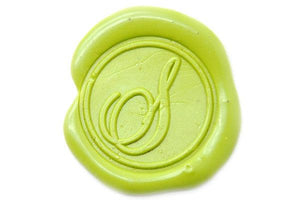 Calligraphy Initial Wax Seal Stamp - Backtozero B20 - 1 initial, 1initial, Calligraphy, genericlonghandle, Monogram, One Initial, Pastel Green, Personalized