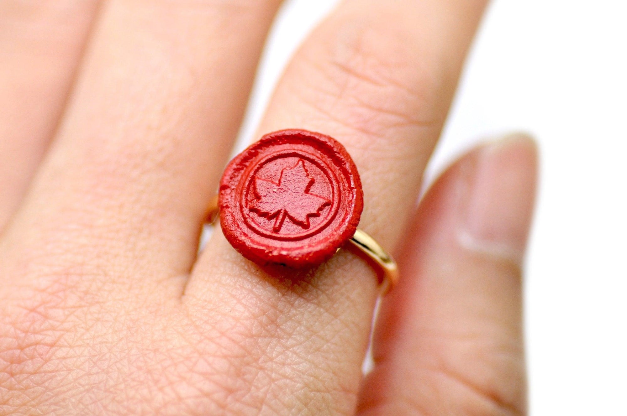 OOAK Maple Leaf Wax Seal Ring - Backtozero B20 - canada, Handmade, maple, OOAK, Red, ring, Rose Red, size 7